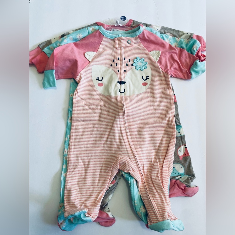 New Gerber baby girls Newborn 3-Pack Baby Girls Fox Sleep 'N Plays Pajamas
